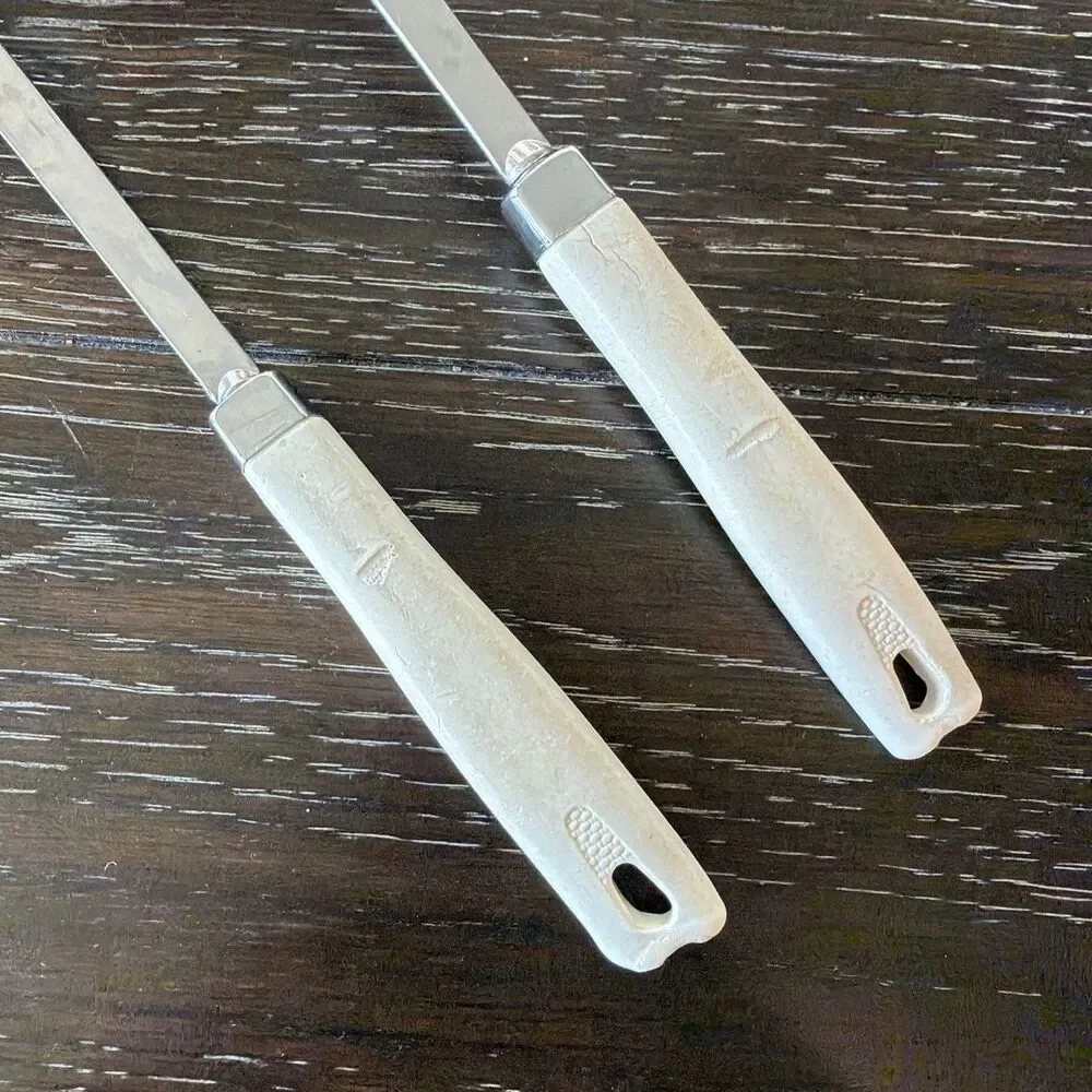 Vintage‎ Ecko Stainless Steel Slotted Spoon And Meat Fork White Handles